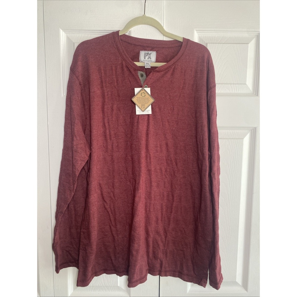 PX Clothing Henley Shirt Mens Red Long Sleeve Casual Sustainable Cotton Size XXL